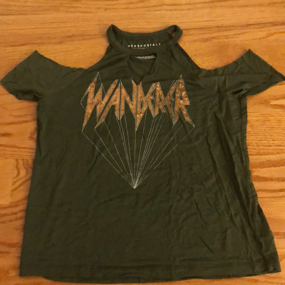 green cold shoulder “wanderer” top